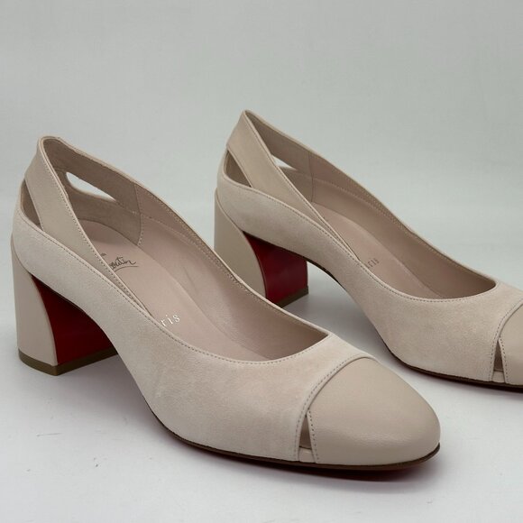 Christian Louboutin MISS DUVETTE 55 Cutout Block Heels Pumps Shoes Leche - Picture 8 of 15